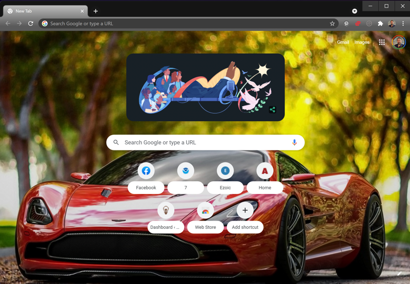 google chrome with sportscar theme - blank tab