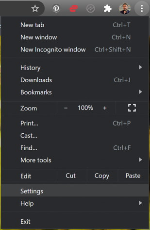 google chrome menu - settings