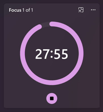 win11 clock app - main window during 60 min focus session