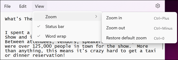 win11 notepad basics - zoom level