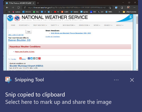 win11 snipping tool - notification captured