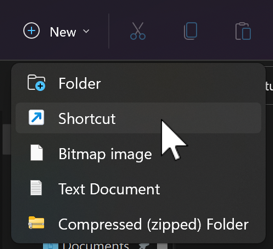 win11 startup apps - file manager - new > shortcut