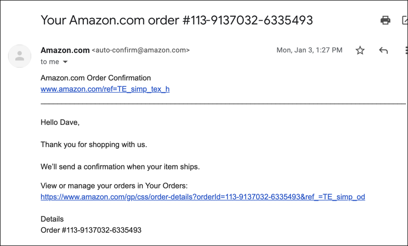 amazon macbook purchase receipt scam email - real amazon email receipt