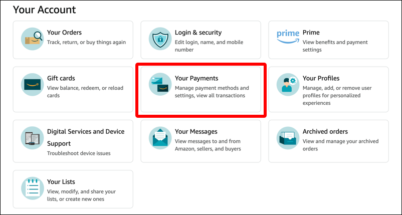 amazon.com account settings - payments