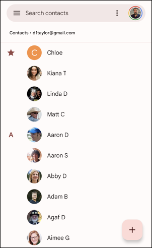 android contacts address book - how to add person - list of contact names