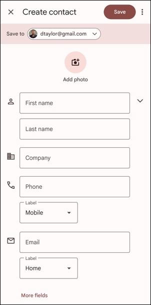 android contacts address book - how to add person - form 1