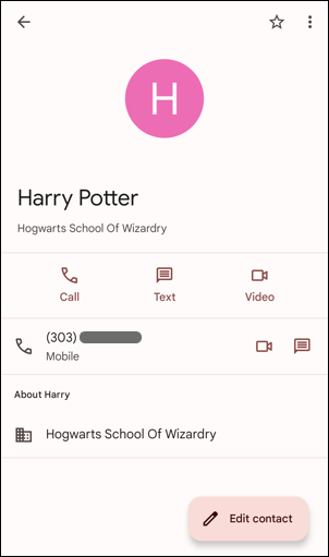 android contacts address book - how to add person - harry potter - no photo