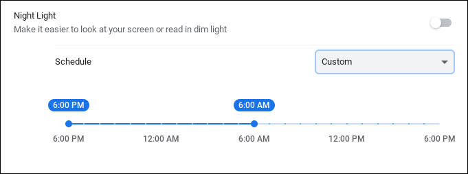 chromeos chromebook night light blue - custom schedule on off