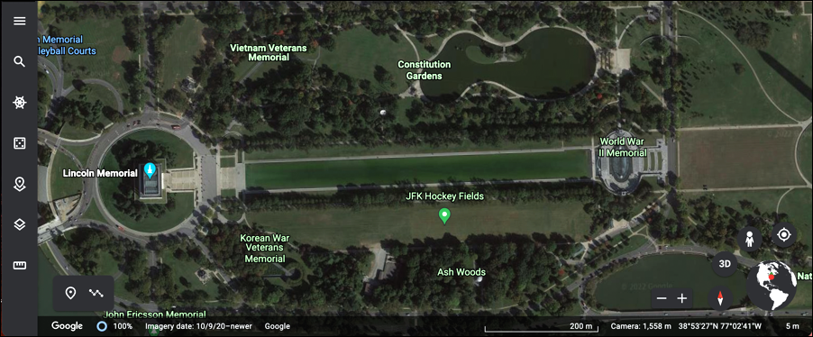 google earth web satellite - reflecting pool national mall
