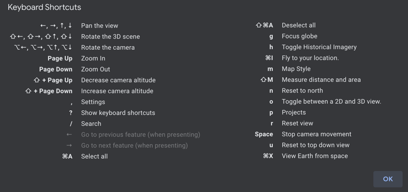 google maps web keyboard shortcuts