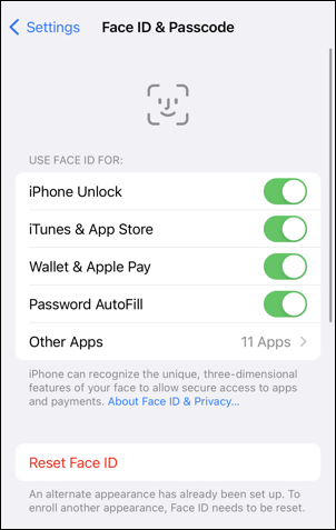 iphone ios - change password pin code - face id settings