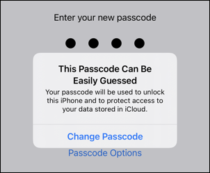 iphone ios - change password pin code - password easily guessed