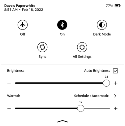 amazon kindle paperwhite touch zones - system settings toolbar