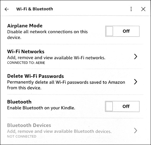kindle paperwhite enable bluetooth audio audible - settings - bluetooth disabled