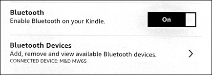 kindle paperwhite enable bluetooth audio audible - settings - device listed