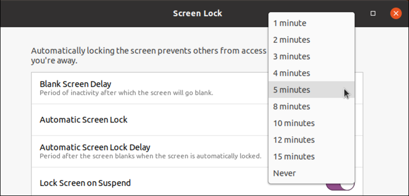 ubuntu linux - settings - privacy - screen lock - sleep time