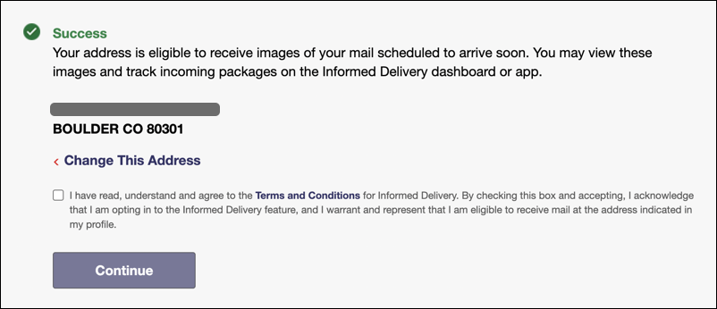 usps informed delivery - address verified