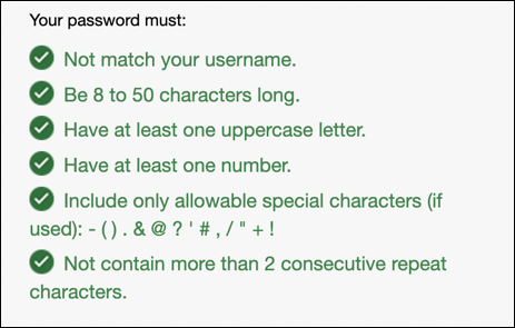 usps informed delivery - password requirements