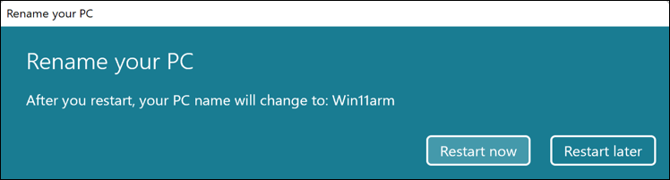 win11 rename pc computer - renamed new name - reboot restart