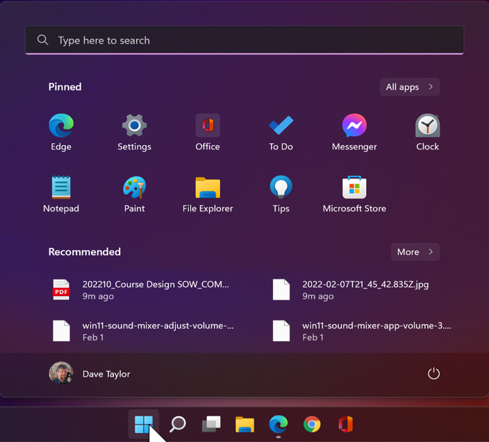 win11 hidden start menu - standard start menu