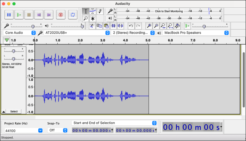 audacity open source audio editor - standard track view