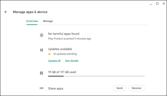 chromebook chrome os - play store app - app updates available
