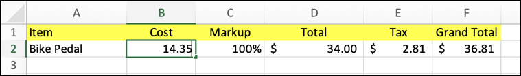 microsoft excel - simple spreadsheet - how to get started - change base price