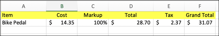 microsoft excel - simple spreadsheet - how to get started - new price cost