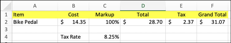 microsoft excel - simple spreadsheet - how to get started - tax rate