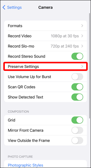 iphone ios settings > preserve settings