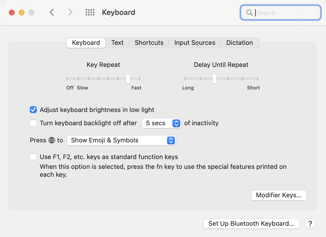 macos 12 monterey - system preferences - keyboard preferences - 