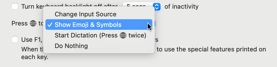 macos 12 monterey - system preferences - keyboard preferences - globe fn