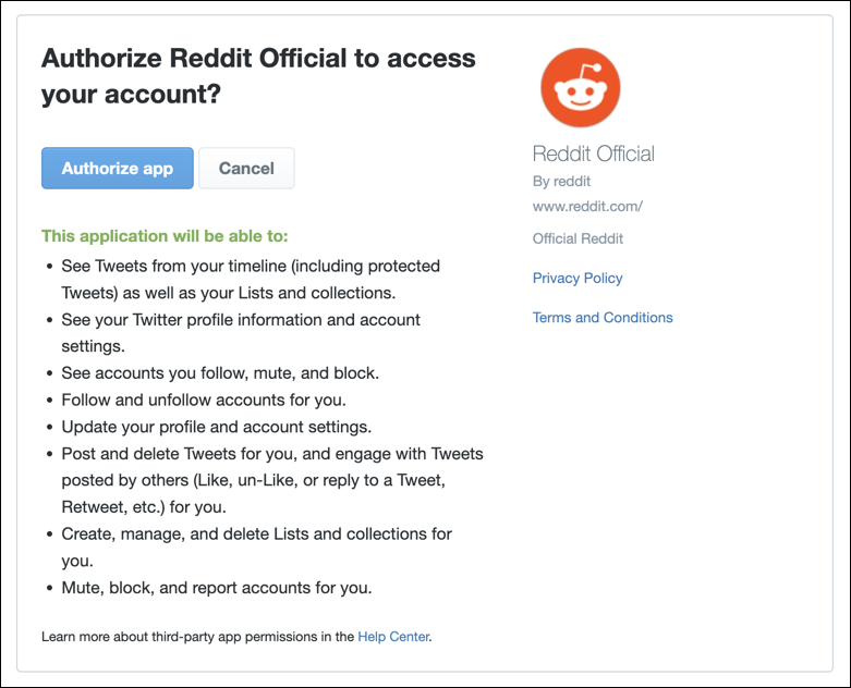reddit pair link twitter account - permissions request allow access
