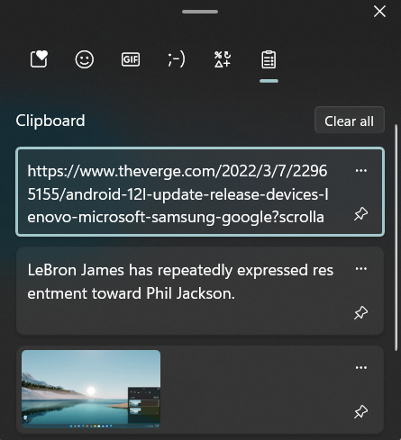 windows 11 pc shared clipboard - text url