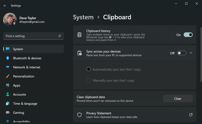 windows 11 pc shared clipboard - system > clipboard