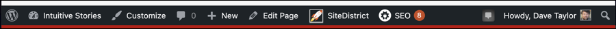 wordpress toolbar along top of content page - 