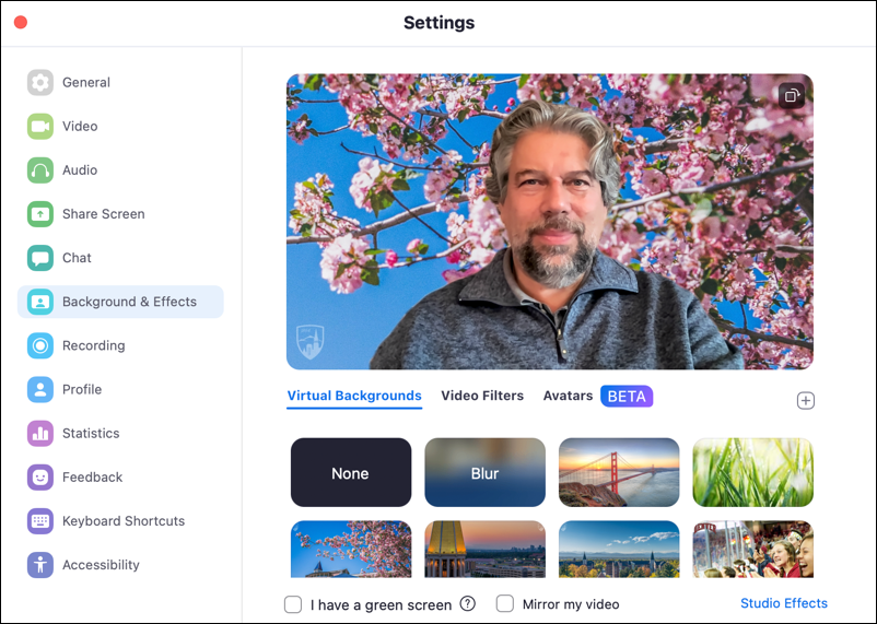 zoom app mac - settings preferences window - virtual backgrounds