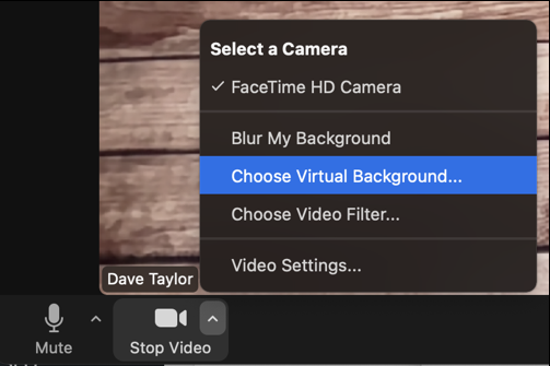 zoom video camera settings shortcut menu