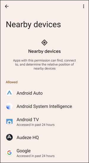 android 12 - settings - privacy dashboard - nearby devices