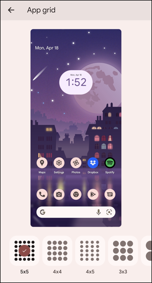 android 12 - app grid - themed icons - 5x5 grid