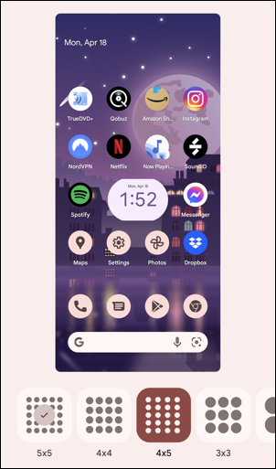 android 12 - app grid - themed icons - 4x5 grid density