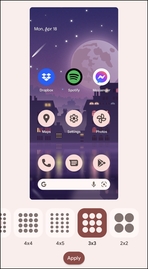 android 12 - app grid - themed icons - 3x3 grid