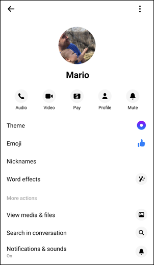 facebook messenger themes - info screen chat with mario
