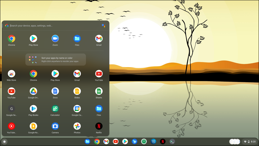 chromeos 100 chromebook - start menu app launcher