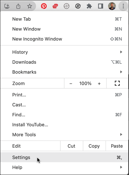 google chrome main menu settings