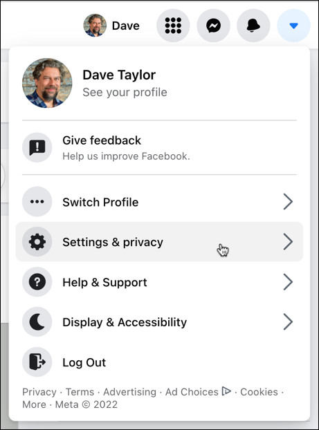 facebook off site activity tracking - main menu