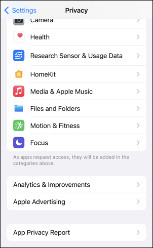 ios 15.2 settings - privacy - app tracking report