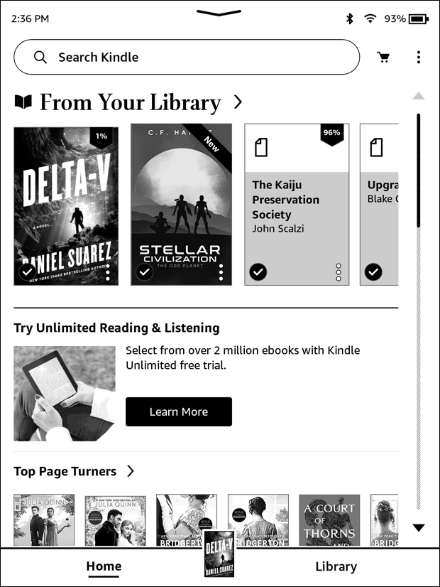 amazon kindle paperwhite - main screen