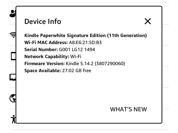 amazon kindle paperwhite - device info