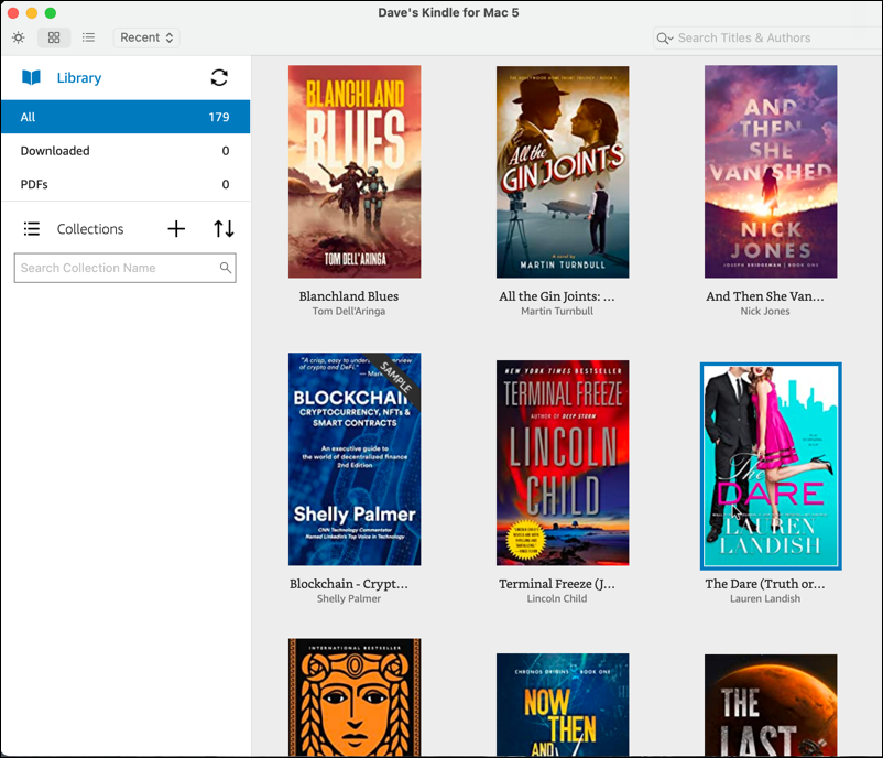 kindle for mac app - delete book - main screen